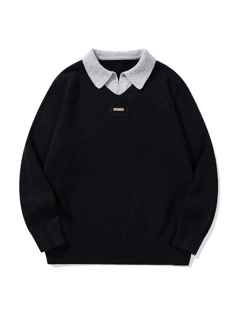 Herren Boxy-Strickpullover mit Polokragen und V‑Einsatz Nord Taschen
