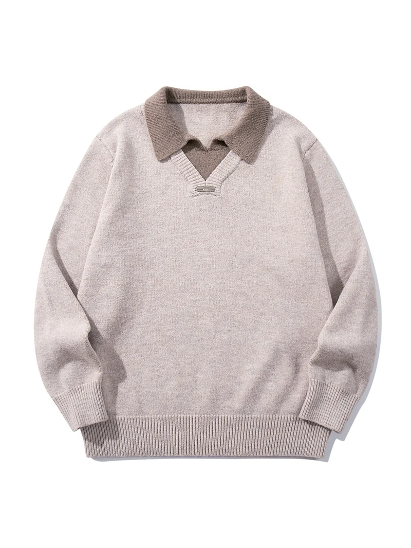 Herren Boxy-Strickpullover mit Polokragen und V‑Einsatz Nord Taschen
