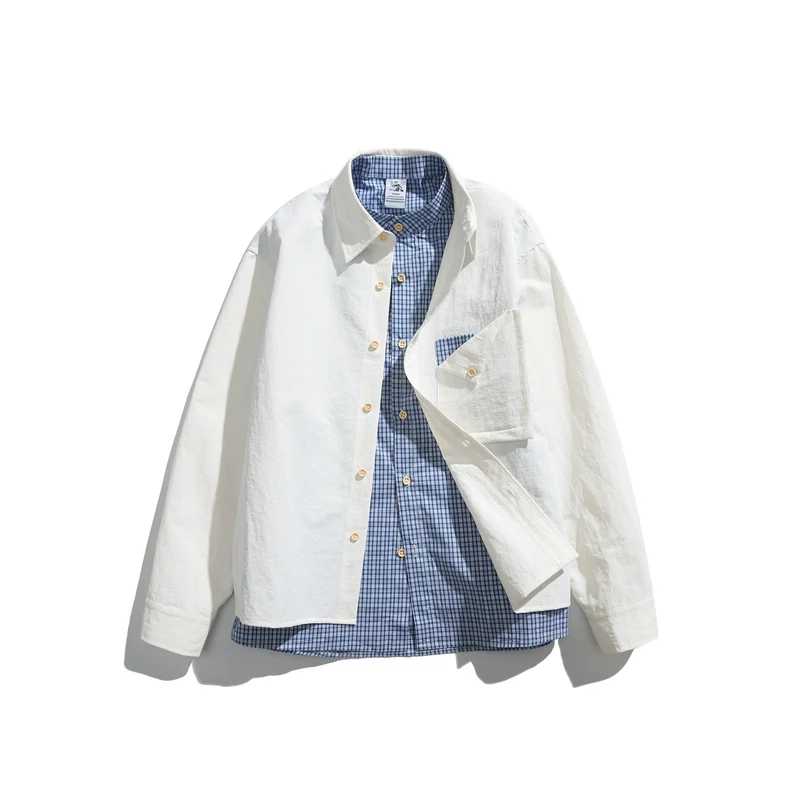 Herren Boxy-Overshirt im Layer-Look mit kariertem Innenfutter, Brusttasche und Holzknöpfen Nord Taschen