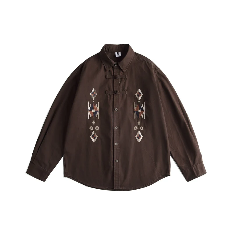 Herren Besticktes Overshirt im Chinoiserie‑Look mit Frog‑Verschlüssen und weitem Schnitt Nord Taschen