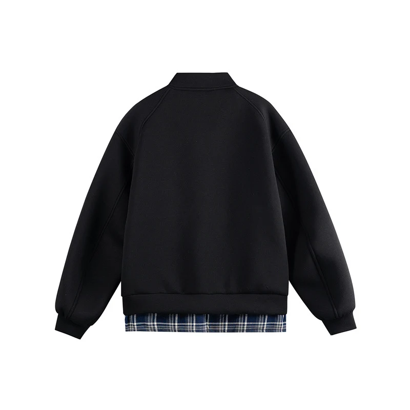 Damen Zwei‑in‑Eins Bomber‑Sweatjacke mit Karo‑Layer‑Einsatz und Stehkragen Nord Taschen