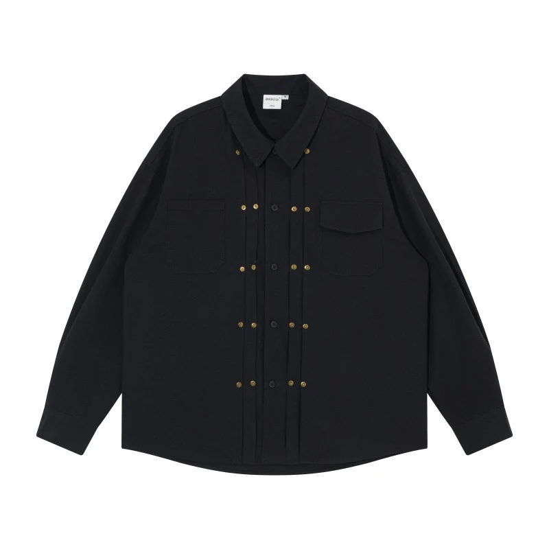 Herren Oversize-Hemdjacke im Workwear-Stil mit Ziersteppungen und Metallnieten Nord Taschen
