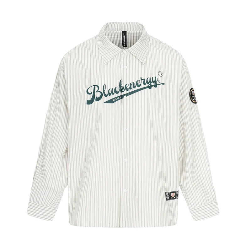 Herren Oversize-Hemdjacke im Baseball‑Inspired Stil mit Streifen, Logoprint und Abzeichenapplikationen Nord Taschen