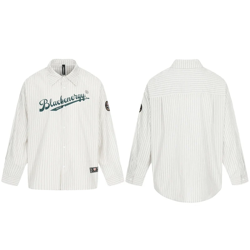 Herren Oversize-Hemdjacke im Baseball‑Inspired Stil mit Streifen, Logoprint und Abzeichenapplikationen Nord Taschen