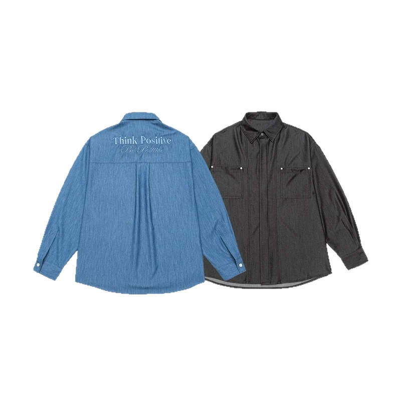 Herren Oversize Hemdjacke aus leichter Denim-Qualität mit verdeckter Knopfleiste und Brusttaschen Nord Taschen