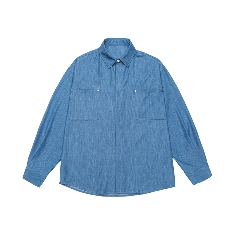 Herren Oversize Hemdjacke aus leichter Denim-Qualität mit verdeckter Knopfleiste und Brusttaschen Nord Taschen