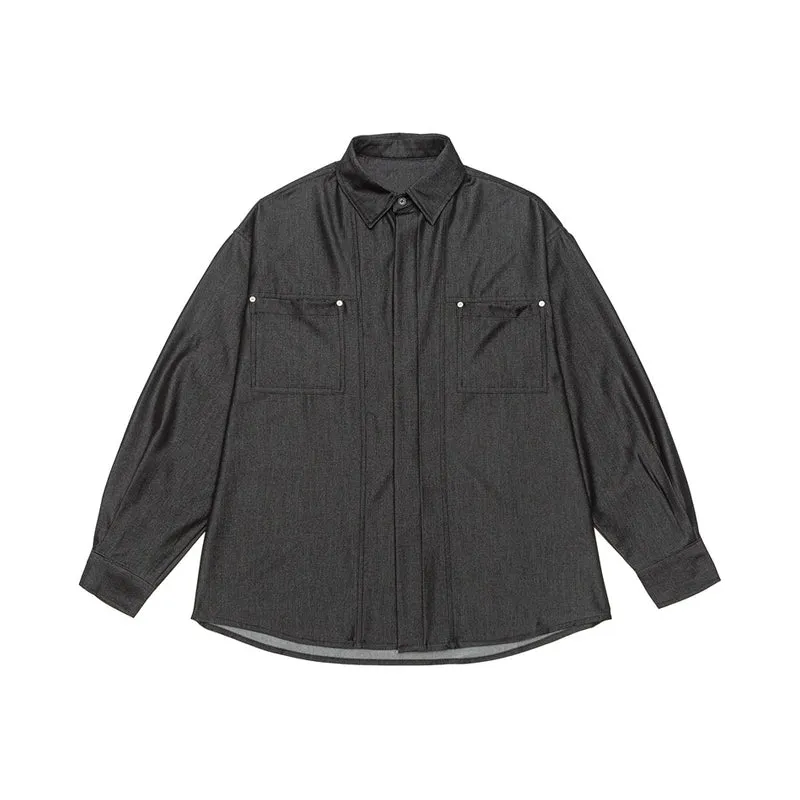 Herren Oversize Hemdjacke aus leichter Denim-Qualität mit verdeckter Knopfleiste und Brusttaschen Nord Taschen