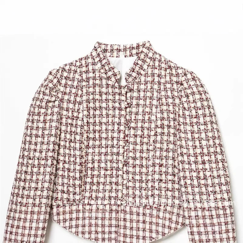 Damen Kurzblazer aus Bouclé‑Tweed mit Stehkragen und Kunstfellmanschetten Nord Taschen