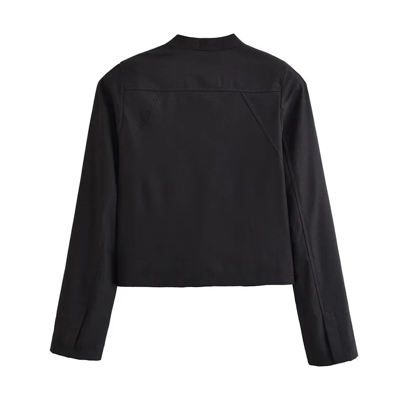 Damen kurz taillierte Jacke mit Stehkragen und dekorativer Schlaufenleiste Nord Taschen