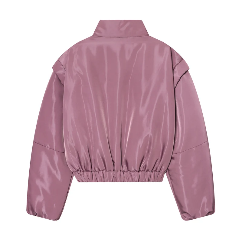 Damen Gekürzte wattierte Satinjacke mit hohem Stehkragen und Taillen-Smock Nord Taschen