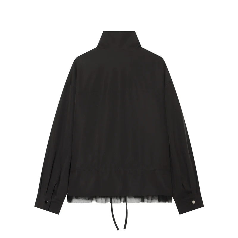 Damen leichte taillierbare Windjacke mit Stehkragen, Tunnelzug und Tüllbesatz Nord Taschen