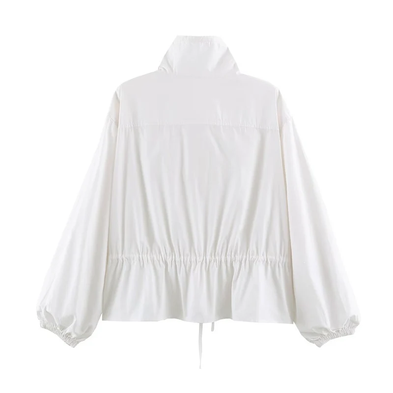 Damen Leichte taillierbare Windjacke mit Stehkragen, Tunnelzug und Ballonärmeln Nord Taschen