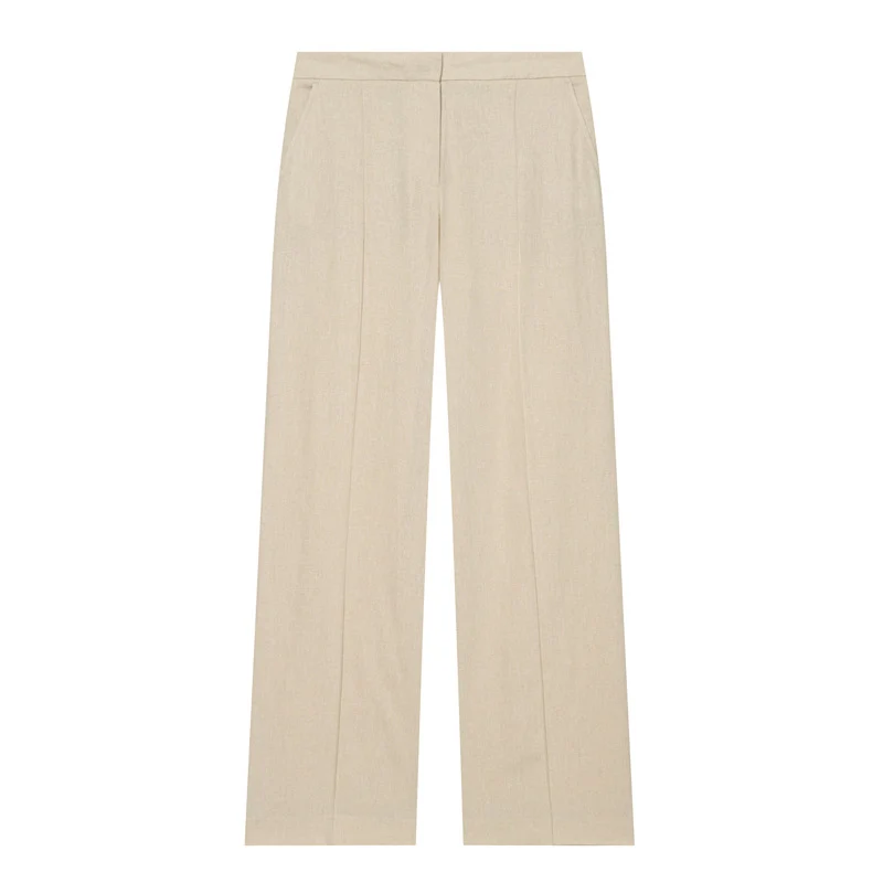 Damen Leichte Leinenhose mit weitem Bein und Bügelfalte Nord Taschen