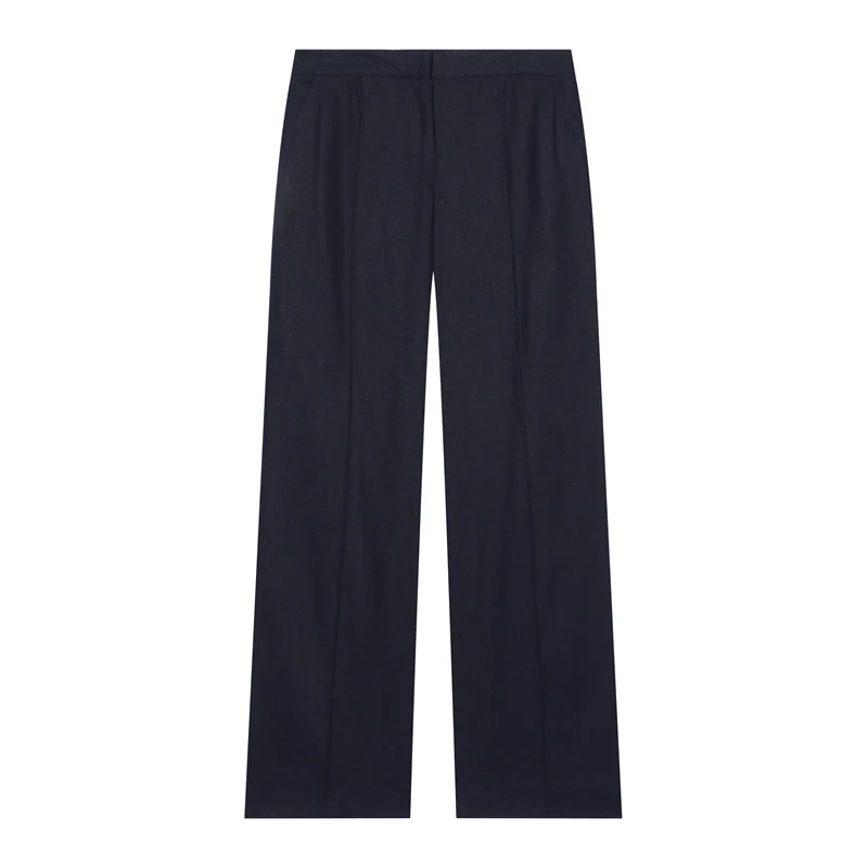 Damen Leichte Leinenhose mit weitem Bein und Bügelfalte Nord Taschen
