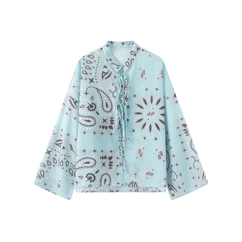 Damen Weite Palazzo‑Hose mit Paisley‑Print, hohem Bund und elastischem Gummizug Nord Taschen