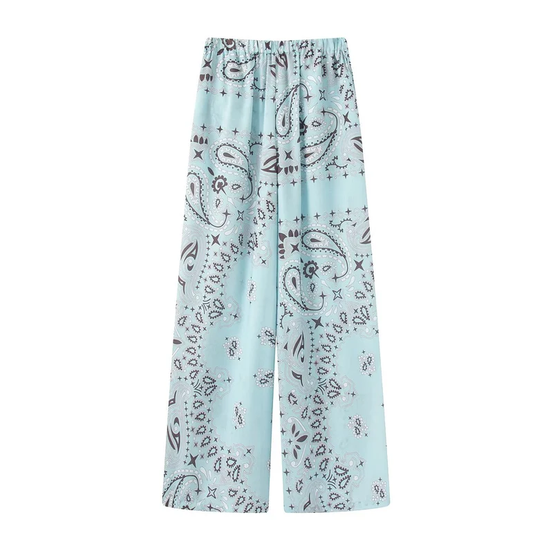 Damen Weite Palazzo‑Hose mit Paisley‑Print, hohem Bund und elastischem Gummizug Nord Taschen
