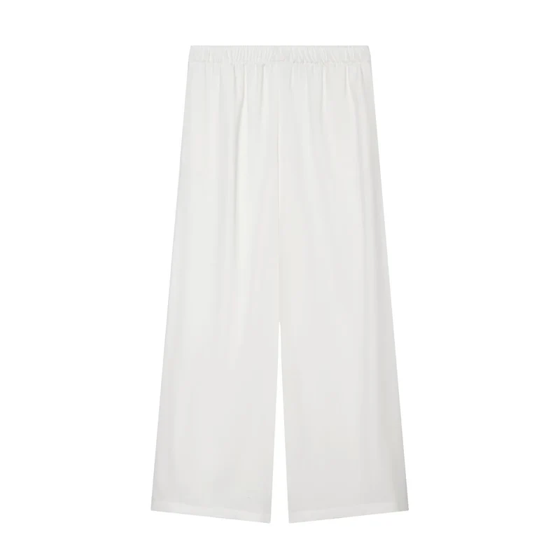 Damen Weite Palazzo-Hose mit elastischem Bund und fließendem Leinenmix Nord Taschen