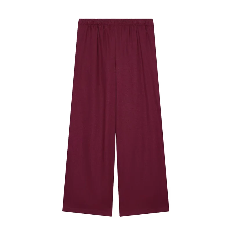 Damen Weite Palazzo-Hose mit elastischem Bund und fließendem Leinenmix Nord Taschen