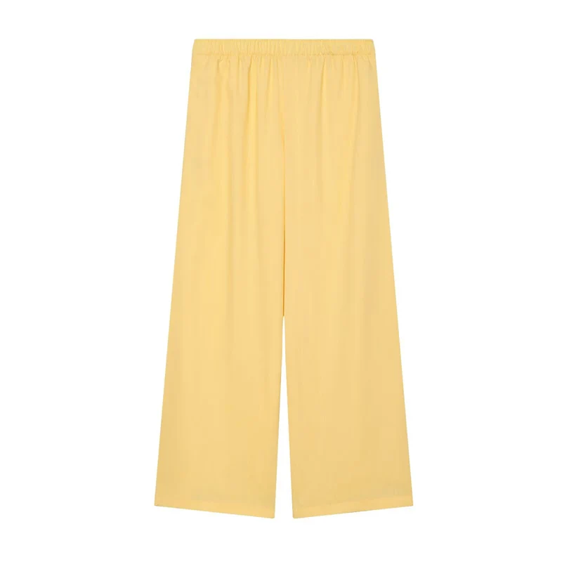 Damen Weite Palazzo-Hose mit elastischem Bund und fließendem Leinenmix Nord Taschen