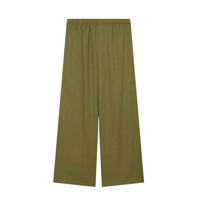 Damen Weite Palazzo-Hose mit elastischem Bund und fließendem Leinenmix Nord Taschen