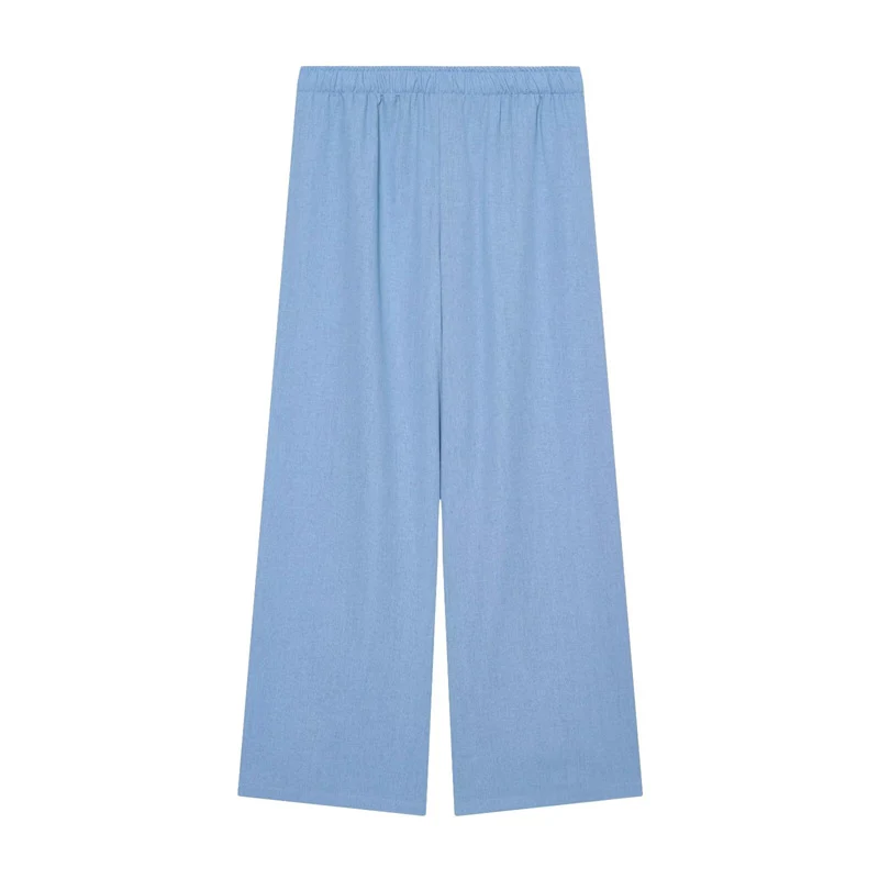 Damen Weite Palazzo-Hose mit elastischem Bund und fließendem Leinenmix Nord Taschen