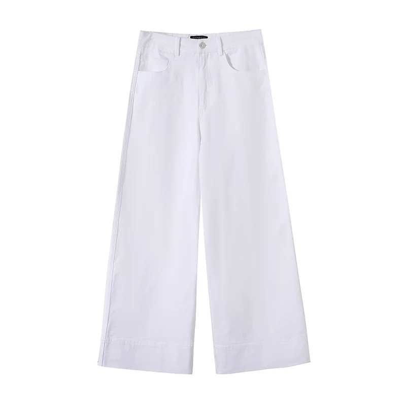 Damen Weite hochtaillierte Palazzo-Hose aus Baumwollmix mit Umschlagsaum Nord Taschen