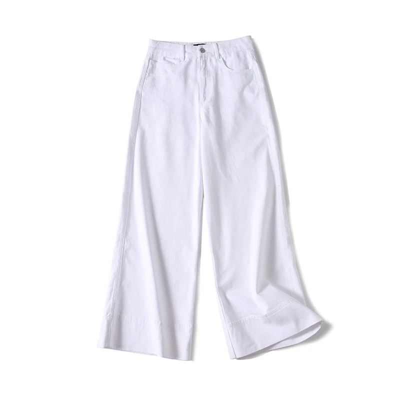 Damen Weite hochtaillierte Palazzo-Hose aus Baumwollmix mit Umschlagsaum Nord Taschen