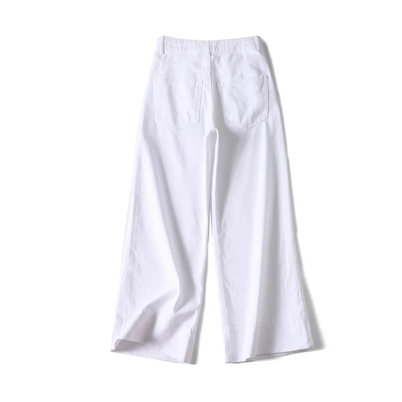 Damen Weite hochtaillierte Palazzo-Hose aus Baumwollmix mit Umschlagsaum Nord Taschen