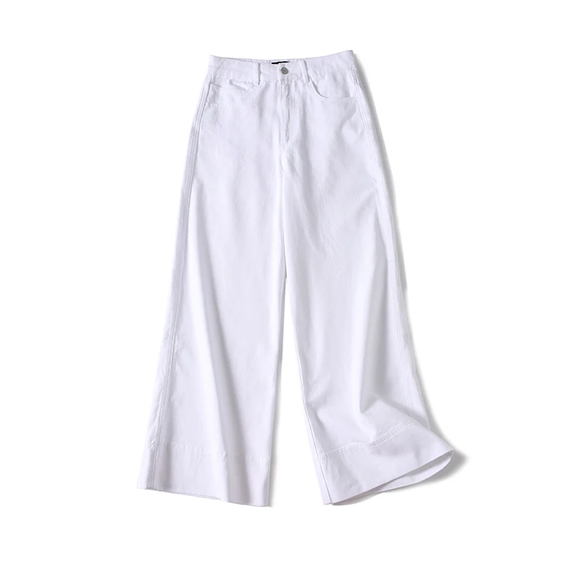 Damen Weite hochtaillierte Palazzo-Hose aus Baumwollmix mit Umschlagsaum Nord Taschen