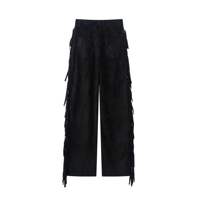 Damen Weite Highwaist-Hose mit seitlichen Fransen und weitem Bein Nord Taschen