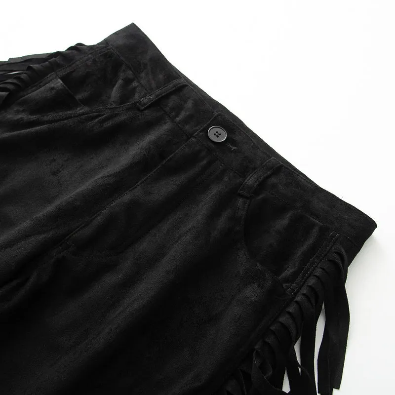 Damen Weite Highwaist-Hose mit seitlichen Fransen und weitem Bein Nord Taschen