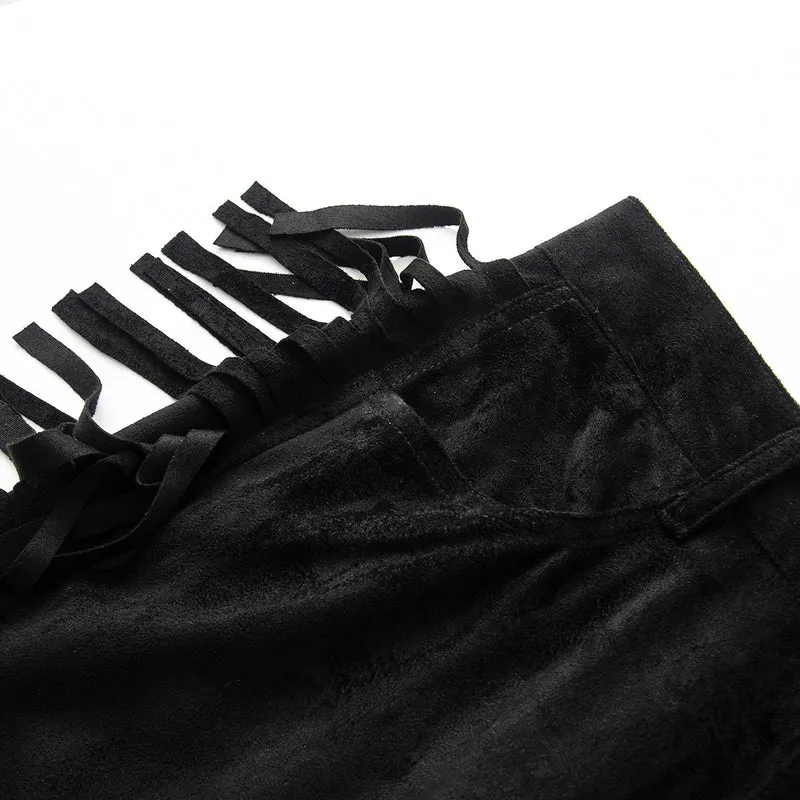 Damen Weite Highwaist-Hose mit seitlichen Fransen und weitem Bein Nord Taschen