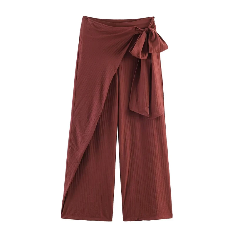Damen Weite High‑Waist Palazzo‑Hose mit Wickelrock‑Optik und Taillenschleife Nord Taschen