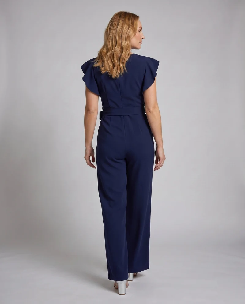 Damen Eleganter Jumpsuit mit Rüschenärmeln und Taillenbund Arvani