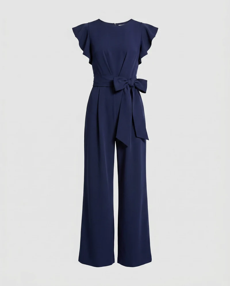 Damen Eleganter Jumpsuit mit Rüschenärmeln und Taillenbund Arvani
