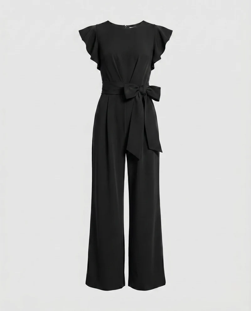 Damen Eleganter Jumpsuit mit Rüschenärmeln und Taillenbund Arvani