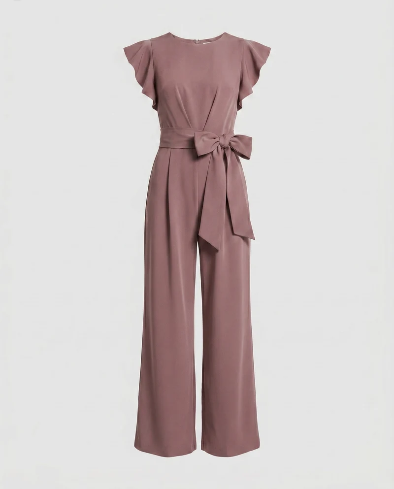 Damen Eleganter Jumpsuit mit Rüschenärmeln und Taillenbund Arvani
