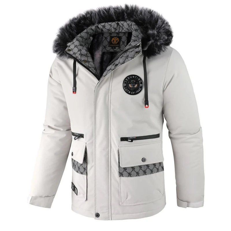 Herren gefütterte Winterparka mit Kunstfellkapuze, Thermoisolierung und multifunktionalen Taschen Nord Taschen