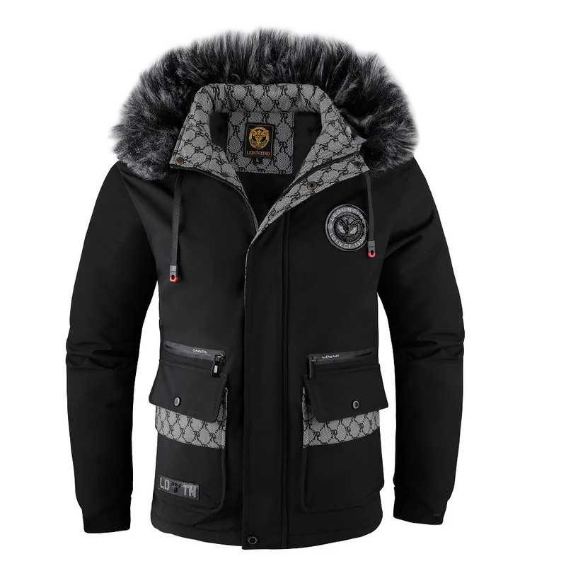 Herren gefütterte Winterparka mit Kunstfellkapuze, Thermoisolierung und multifunktionalen Taschen Nord Taschen