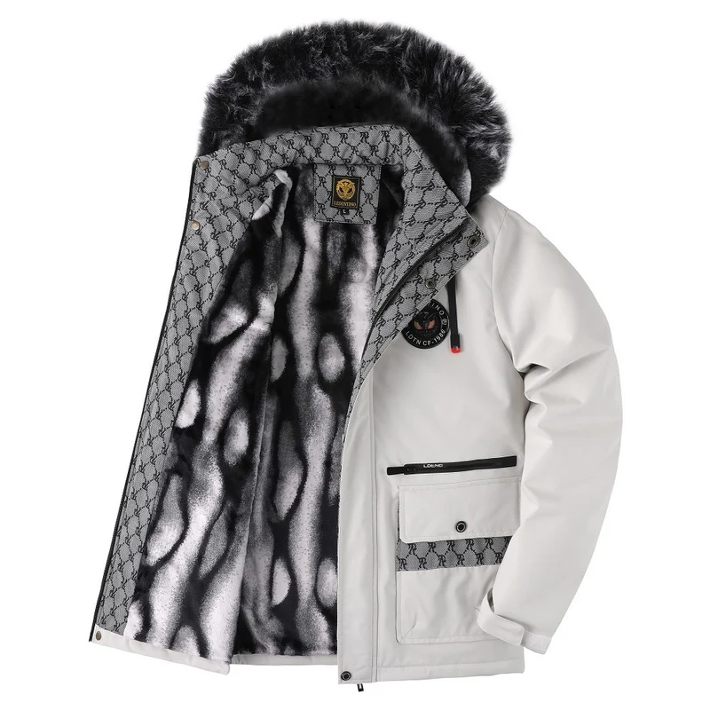 Herren gefütterte Winterparka mit Kunstfellkapuze, Thermoisolierung und multifunktionalen Taschen Nord Taschen