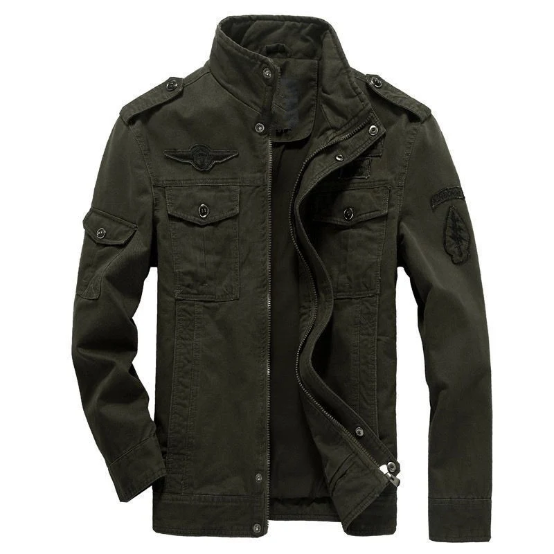 Herren Leichte Canvas-Utilityjacke im Military‑Look mit Stehkragen, Epauletten und Brustpattentaschen Nord Taschen