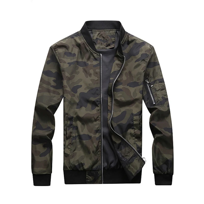Herren Leichte Camouflage-Nylon-Bomberjacke mit Ärmeltasche, Reißverschluss und Rippbündchen Nord Taschen