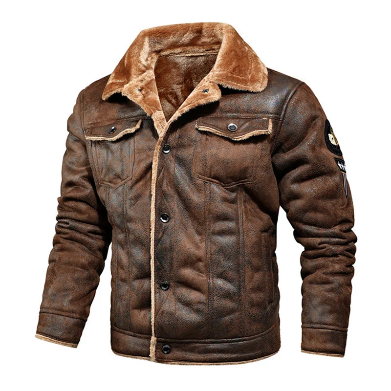 Herren Lederimitat-Fliegerjacke mit Teddyfutter und Vintage-Waschung Nord Taschen
