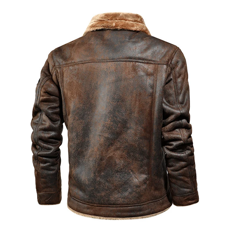 Herren Lederimitat-Fliegerjacke mit Teddyfutter und Vintage-Waschung Nord Taschen