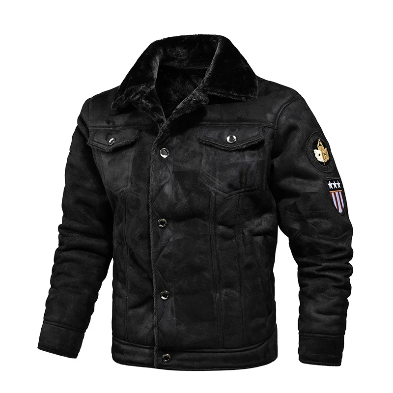 Herren Lederimitat-Fliegerjacke mit Teddyfutter und Vintage-Waschung Nord Taschen