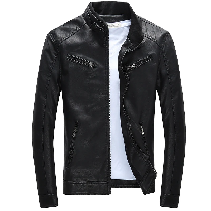 Herren Lederimitat-Bikerjacke mit Stehkragen, Reißverschlusstaschen und schlanker Passform Nord Taschen