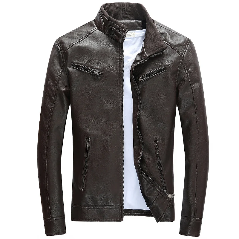 Herren Lederimitat-Bikerjacke mit Stehkragen, Reißverschlusstaschen und schlanker Passform Nord Taschen