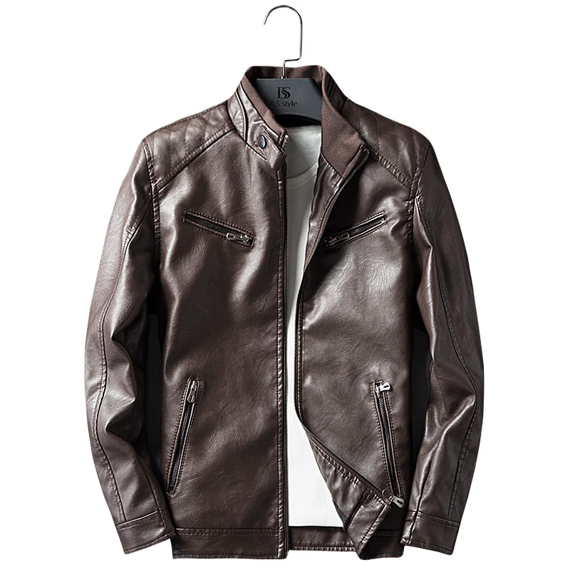 Herren Lederimitat-Bikerjacke mit Stehkragen, Reißverschlusstaschen und schlanker Passform Nord Taschen