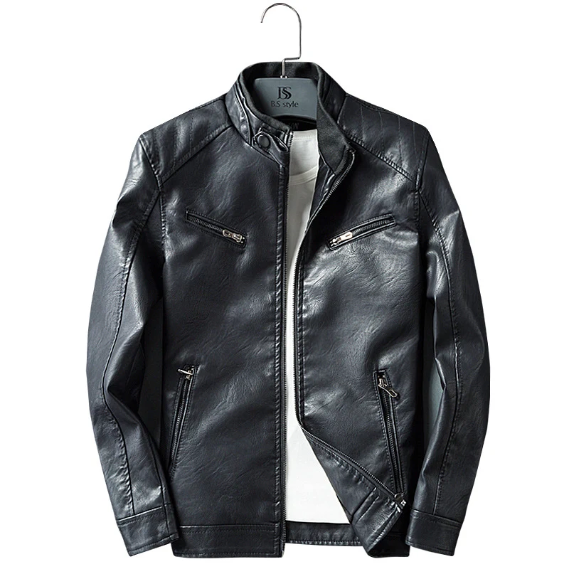 Herren Lederimitat-Bikerjacke mit Stehkragen, Reißverschlusstaschen und schlanker Passform Nord Taschen
