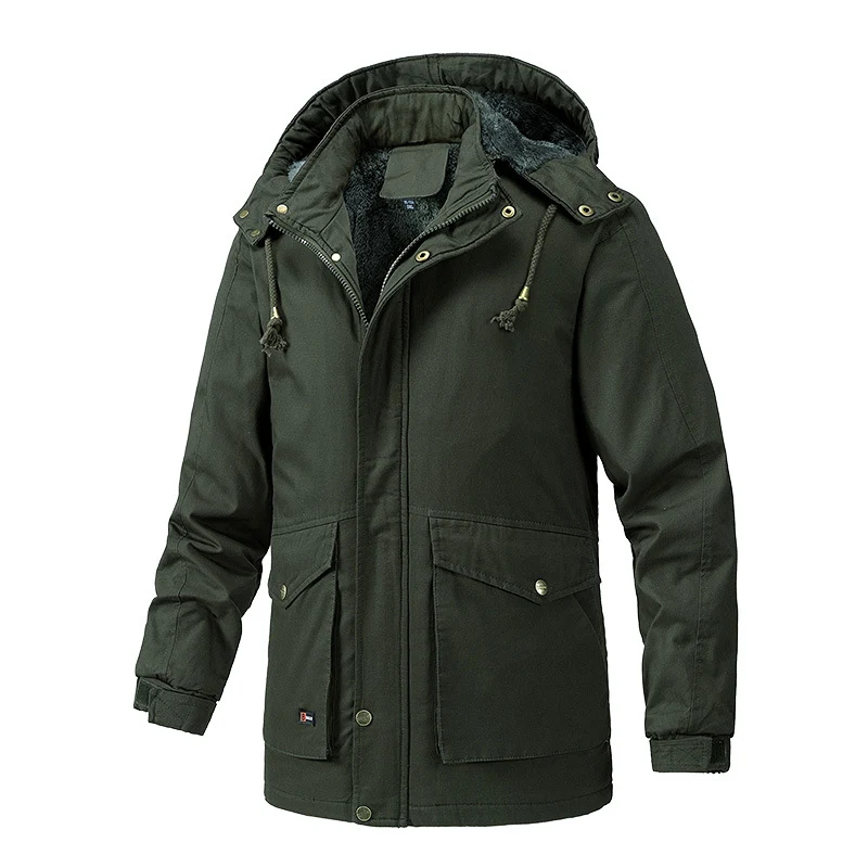 Herren Wärmegefütterte Parka-Jacke mit Kapuze und Teddyfutter Nord Taschen